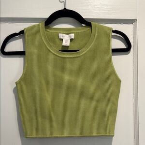Green Ribbed Crop Top